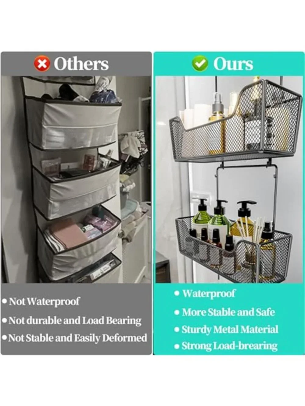 Over Door Organizer Metal Storage Rack Hanging Baskets Hooks Bathroom Kitchen